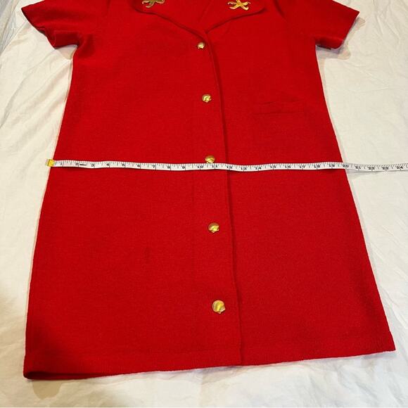 Steve Fabrikant I.Magnin Vintage Button Up Knit Seashell Accent Dress red gold L - Picture 6 of 16